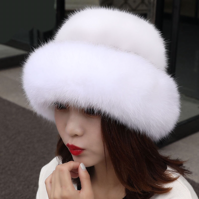모조 모피 모자 바람 눈 모자 가을 겨울 모조 여우 모피 따뜻한 여성의 새로운 다목적 소녀 야외 패션 레저 화이트
